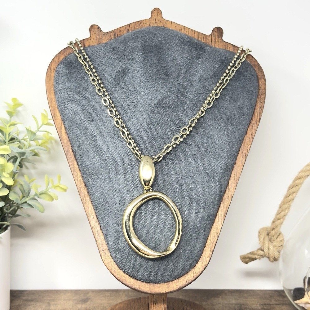 Chico's Gold Tone Adjustable Pendant Double Strand Necklace Statement 28"